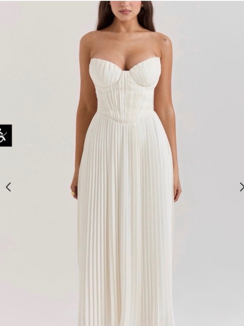 House of CB Ivory Strapless Pleated Midi Dress